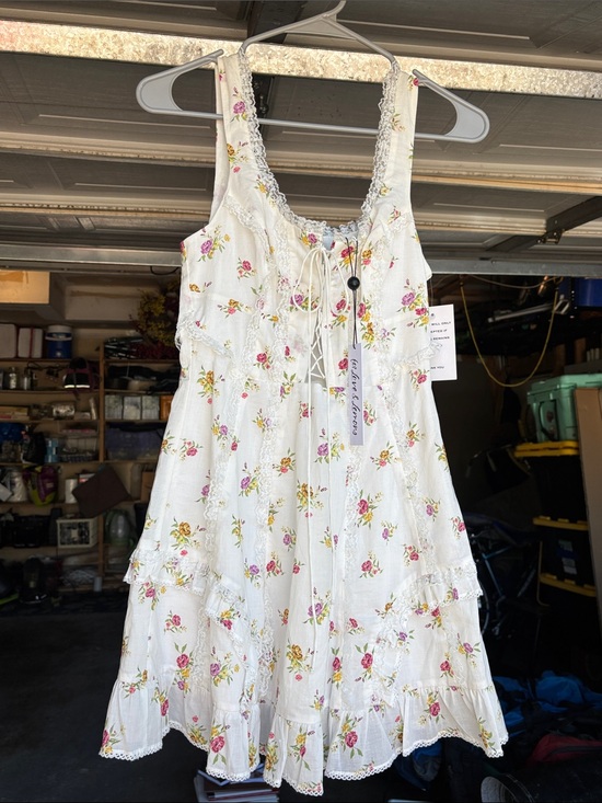 For Love And Lemons Dresses & Skirts - For Love & Lemons White Floral Tiered Sundress with Pink and Yellow Roses